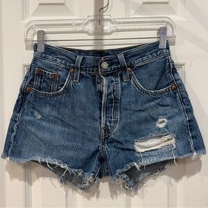 Levi's Blue Jean Shorts Distressed Frayed Hem